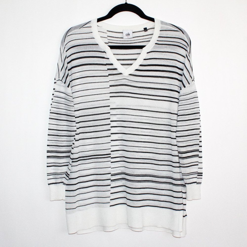 Cabi "Captain" Lightweight Striped V-Neck Sweater